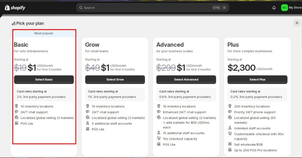 Basic shopify Plan