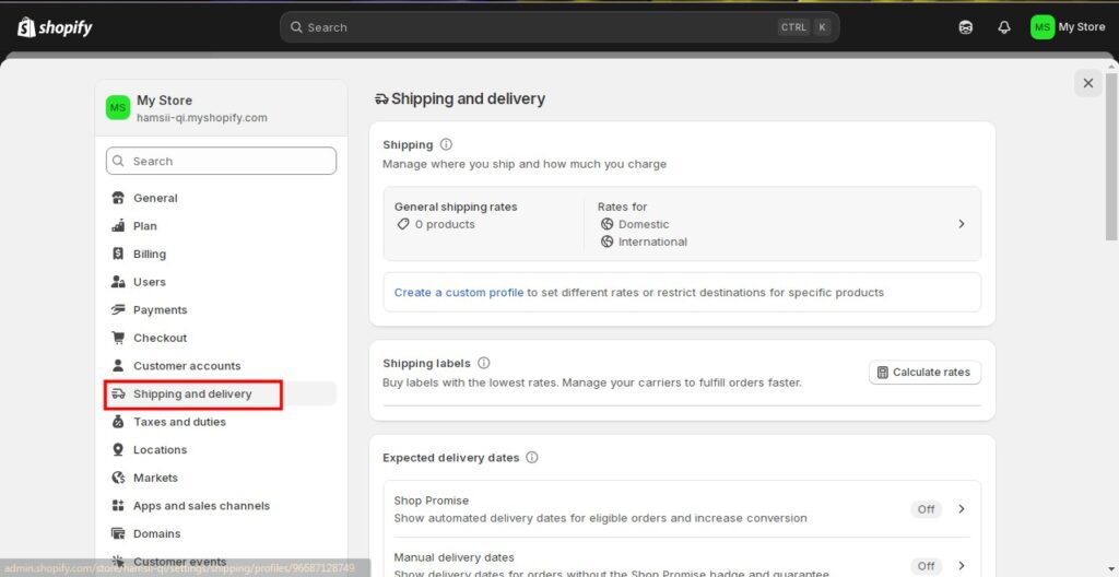 Shipping setup in shopify store